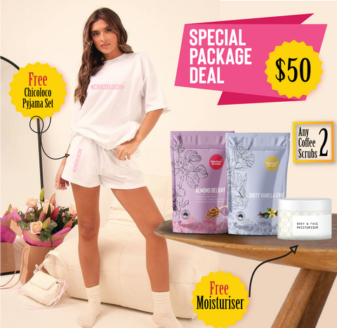 Any 2 scrubs Free Pyjama set  & Free Moisturiser